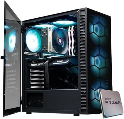 EMCA4 Computer Gaming PC Assemblato Fisso Ryzen 7 5700X - RTX 5060 8GB - SSD M.2 1TB nvme - Ram 32GB DDR4 3200Mhz - 6 ventole RGB - WIFI - Windows 11