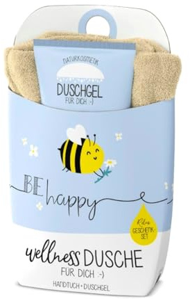Naturkosmetik Duschgel-Set mit Handtuch, Bienen-Design, Geschenkset für Wellness