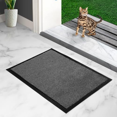 furni24 Fußmatte - Leicht zu reinigen, wetterfeste Schmutzfangmatte mit Rutschfester Rückseite - Geeignet für den Innen- und Außenbereich, saugfähig, schnell trocknend, waschbar - Grau, 40x60 cm