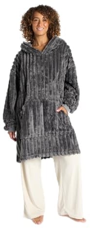 OHS Ribbed Fleece Hoodie Blanket, Super Soft Wearable Blanket with Hood - Maroon, Cream, Charcoal, Mink
