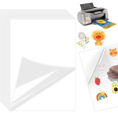 A4 Sticker Papier zum Bedrucken,30 Blatt Bedruckbare Klebefolie | Vinyl Sticker Druckerpapier, Transparent Selbstklebende Folie, für Tintenstrahldrucker & Laserdrucker