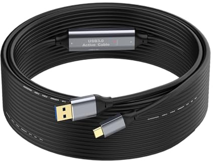 SSS·GRGB Cable de extensión USB 3.0 de 20 m, cable USB-A a USB-C/tipo C con 2 amplificadores de señal, transferencia de datos de 5 Gbps y alimentación para MacBook, portátiles, cámaras, impresoras