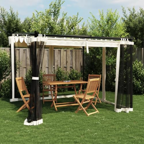 HETFTJN Gartenpavillon Pavillon mit Schiebedach 3x3 m Anthrazit Creme Stahl-Alu Gestell Gartenzelt mit Moskitonetz Seitenwände für Terrasse Grill Party Event