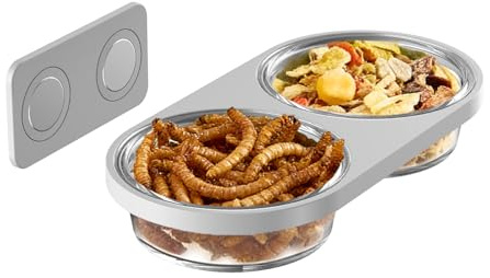Magnetic Reptile Feeding Ledge with 2 Pack Plastic Bowls Food Feeder Water Dish for Crested Gecko Dwarf Hamster(Gray, Magnetic-Mounted)