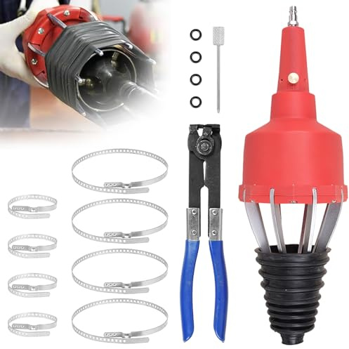 HJZ Achsmanschetten Spreizer Druckluft Achsmanschettenspreizer Manschetten Spreizer Montage Werkzeug Montagekegel 20-120 mm mit Universal Faltenbalg Achsmanschette & Klemmschelle Satz Rot