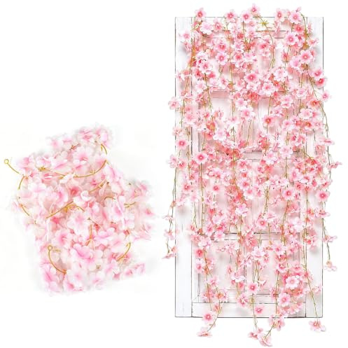 4 Stück Kirschblüten Deko Blumengirlande Deko,Blumenranken Künstlich | 180cm Künstliche Blumen Kirschblütengirlanden,Kirschblueten für Außen Innenhochzeit Wand Schlechte Rosa Frühlings Dekoration