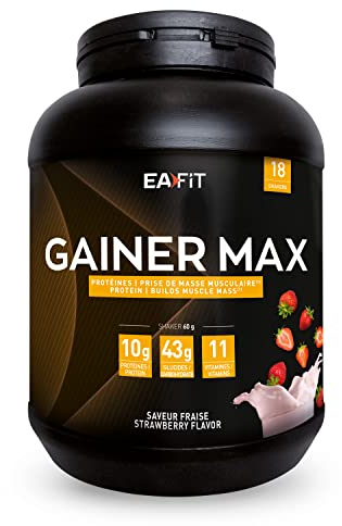 EAFIT-GAINER MAX-Prise de masse Gaine musculaire-Boisson hyperglucidique-Fraise-Un apport de glucide, de proteines,de vitamines pour le sport pour la prise de poids-Shaker proteine pour la musculation