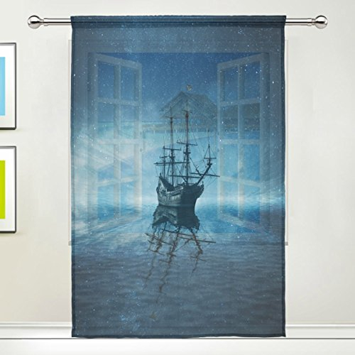 Use7 Vorhang mit Piratenschiff, 139,7 x 213,4 cm, 1 Stück, Moderne Fensterbehandlung, für Kinder, Zuhause, Wohnzimmer, Esszimmer, Spielzimmer, Dekoration