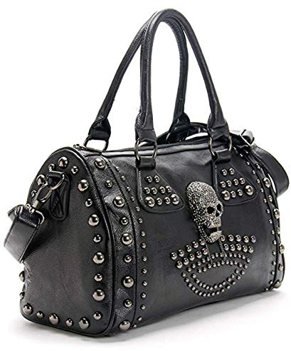 FiveloveTwo Damenhandtaschen Schäde Gothic Rivet Henkeltaschen Tote Schulter Shopper Umhängetasche Schwarz