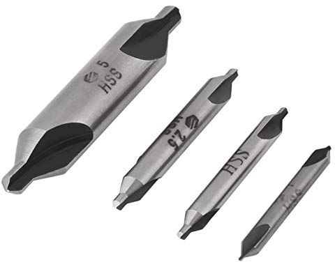 Zentrierbohrer Metall, Senker Drehbank, 4 Stück 1/2/2,5/5mm Mittelbohrer Senkbohrer, 60 Grad HSS Mittelbohrer für die Verarbeitung