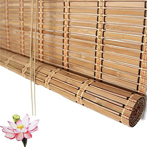 Bambusrollo Blickdicht Retro,Bambus Fenster Rollo,Lichtfilter-Holz-Jalousien,für Fenster/Türen,Atmungsaktive Sonnenschutz und Sichtschutz Seitenzugrollo für Innenhaus,Büro,Küche (W50xH60cm/20x24in)