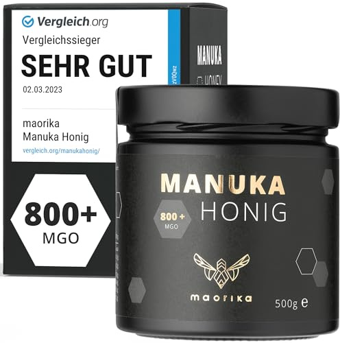maorika - Manuka Honig 800 MGO + 500g im Glas (lichtundurchlässig, kein Plastik) - laborgeprüft, zertifiziert aus Neuseeland