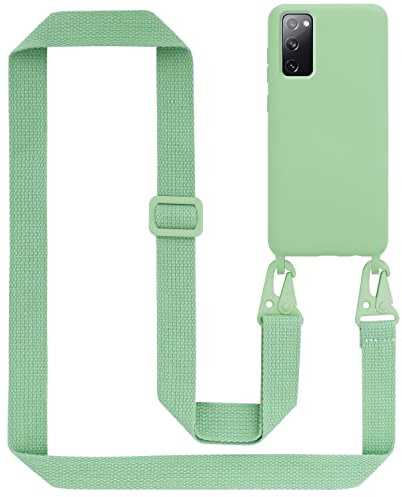 Cadorabo Handykette kompatibel mit Samsung Galaxy S20 FE Schutzhülle TPU Liquid Silikon Case Necklace mit verstellbarem Band Kordel Band mit Etui Rundumschutz Case Hülle für Galaxy S20 FE in Grün