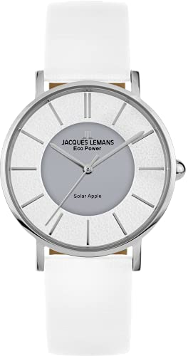 JACQUES LEMANS Damenuhren, Eco Power Uhren Frauen aus massivem Edelstahl mit Apfel-Leder Armband, großes Ziffernblatt, Armbanduhr Damen, Model 1-2113B, Damen Uhren Frauen Uhr Damen schmuck