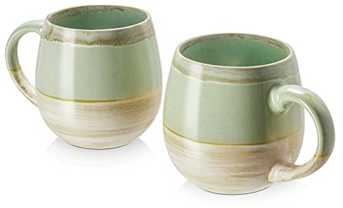 LIFVER 21 Oz Large Ceramic Coffee Mug, Stoneware Coffee Mugs Set of 2, Big Tea Cup for Office and Home, Gifts for Women, Dishwasher and Microwave Safe, Green