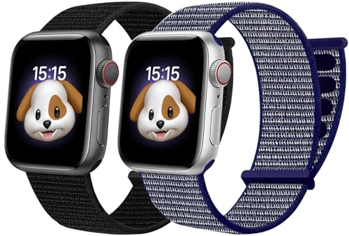 BlackPro Apple Watch-Armband für Kinder, atmungsaktiv, weiches Nylon-Schlaufenarmband für Jungen und Mädchen, kompatibel mit Apple Watch Serie 7/6/5/4/3/2/1/SE, 38 mm, 44 mm, 45 mm (schwarz und blau)