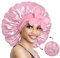 BONNET QUEEN Seidenhaube zum Schlafen mit Haarschutz für Nacht, Doppelseitige Schlafhaube Seide für Lange Haare & Locken, Verstellbare Satin Haarhaube für Damen mit Bindeband, Rosa