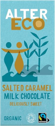 Alter Eco Salted Caramel Milk Chocolate Bar, Organic Chocolate & Fairtrade Chocolate, Deliciously Sweet Single Milk Chocolate Bar, Eco Conscious Luxury Vegetarian Chocolate, GMO Free - 1 x 100g