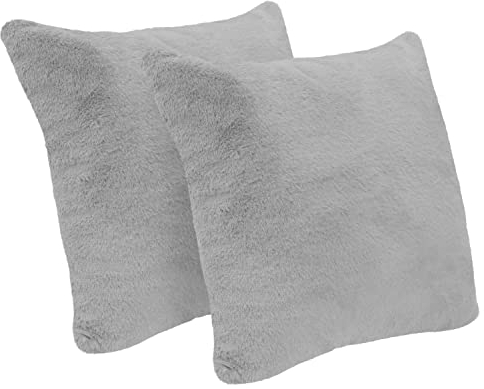 Selfitex 2er Set Fellkissen 40x40 cm, Flauschiger Kissenbezug mit Reißverschluss, weiches Plüschkissen, Dekokissen für Bett und Couch, weicher und strapazierfähiger Teddystoff (Grau)