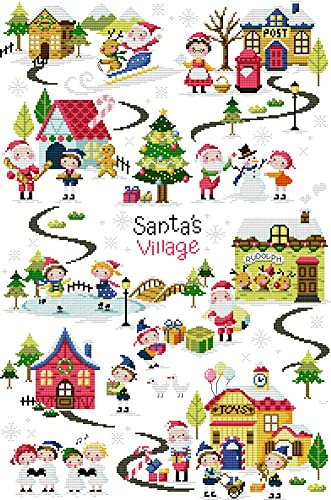 Awesocrafts Kreuzstich Stickpackungen Vorgedruckt Weihnachtsdorf Bilder Vorlagen Sticken Set Vorgedruckt 14CT 2 Stränge