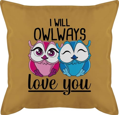 Kissen 50x50 - Valentinstag Partner Ideen - I will Owlways love you - 50 x 50 cm - Gelb - valentin geschenk valentinstagsgeschenke valentinstagsgeschenk valentinsgeschenk valetinstagsgeschenke