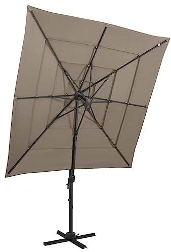 MNISDFL Strand Sonnenschirm Ampelschirm Balkon Regenschirm Sonnenschirm mit Aluminium-Mast 4-lagig Taupe 250x250 cm