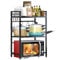 Mointal Scaffale per Microonde Espandibile, Salvaspazio Supporto per Microonde da Cucina a 3 Livelli, Porta Microonde in Acciaio al Carbonio, Organizzatore di Stoccaggio per Cucina con 8 Ganci, Nero