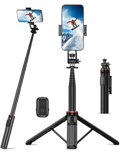 RISEOFLE Bastone Selfie Treppiede, Treppiede Smartphone Integrato in Lega di Alluminio da 130 cm con Telecomando Wireless Treppiede Selfie Stick Portatile Retrattile per iPhone/Samsung/GoPro/Camera