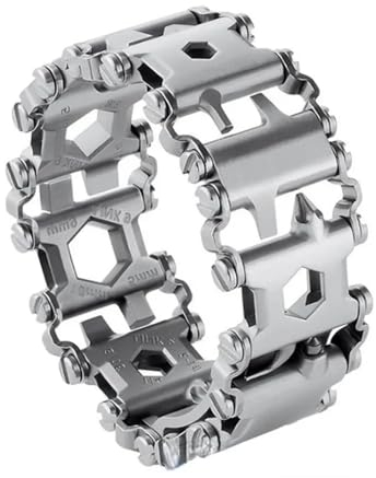 ieron Multitool-Armband für Herren – 29-in-1-Multifunktionsarmband aus Edelstahl, reisefreundlich, geeignet zum Segeln, Camping, Wandern – Silber, 21 cm