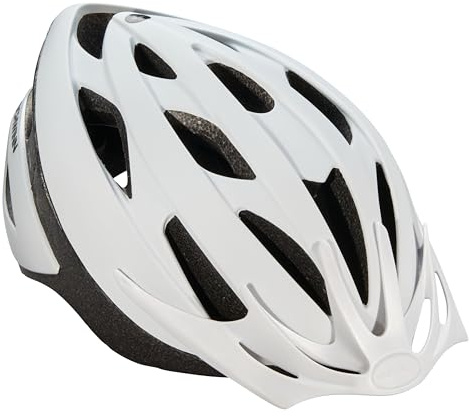 Schwinn Thrasher Helmet for Adults, White, Size 58-62 cm for Riders Ages 14+, Lightweight Microshell, Adjustable Dial and Straps, Interior Padding, 20 Air Vents, Removable Visor, Adult Bike Helmet