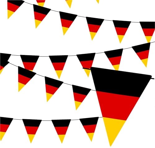 XXL Wimpelkette 40 Meter Deutschland Girlande schwarz, rot, gelb (Gold) als Deko Dekoration, Fanartikel, Partydekoration zur Fußball Europameisterschaft EM 2024 (40 Meter)