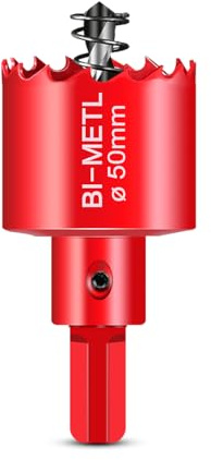 HOHXEN Lochsäge 50mm, M42 HSS Heavy Duty Bi-Metall Lochsäge mit Positionierbohrer zum Schneiden von Mildstahl, Edelstahl, Gusseisen, Messing, Aluminium, Holz, PVC-Rohr, Gipskarton, Dichtebrett - Rot