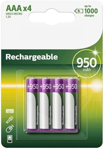 Confezione da 4 batterie AAA Philips R03B4A95/10/1.2V/ Ricaricabili