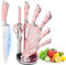 9-tlg Messerset mit Drehbare Acryl Messerblock, Profi Knife Set Scharf Edelstahl Küchenmesser Messerset, Ausgestattet mit Einem Messerschärfer, Küchengeschenke für Familien Geeignet (Rosa)