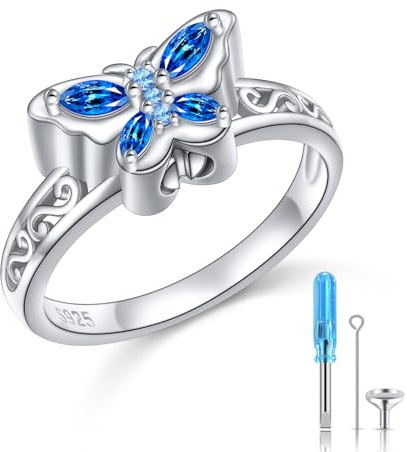 Einäscherung Schmuck S925 Sterling Silber Asche Ring Urne Ringe für Asche Schmetterling Ringe Memorial Urnen Schmuck Andenken für Damen 54