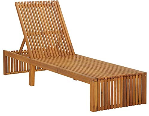 LVHUIDEH Sonnenliege aus Holz, Outdoor Liegestuhl, Sonnenbett, Verstellbare Rückenlehne, Wetterfest, Gartenliege für Patio/Strand/Terrasse/Pool, 200 x 60 x 30 cm, Massivholz Akazie