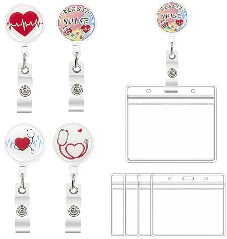 4PCS Porte-badges avec Clip Rétractable,Porte Badge Infirmiere,Porte Badge Enrouleur,Infirmière Porte-Badge Porte-Badges pour Les Médecins et Le Personnel Cadeau D'étudiant.