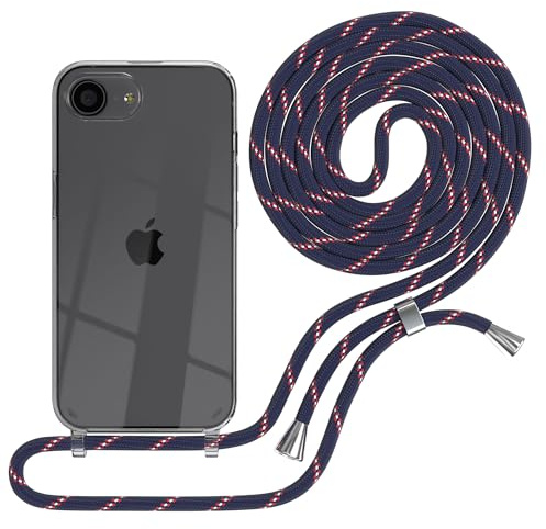 EAZY CASE Handykette kompatibel mit iPhone 16e Handyhülle mit Umhängeband, Handykordel mit Schutzhülle, Silikonhülle, Hülle mit Band, Stylische Kette für Smartphones, Navy Camouflage