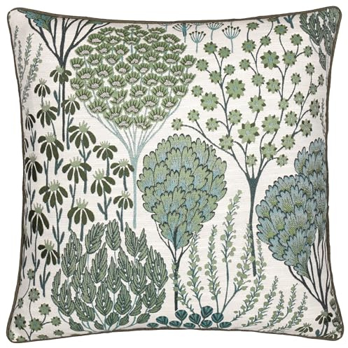 furn. Wylder Ophelia Polyester Filled Cushion – Reversible Botanical Floral Jacquard Pillow (Thyme/Mineral - 50x50cm)
