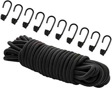Dreamprint Expanderseil 30 m Schwarz 10 mm Gummiseil Gummischnur Spannseil Planenseil Gummileine elastisches Seil mit 10 Spiralhaken ø 10 mm