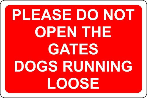 Please do not open the gate dogs running loose at all times sign - Self adhesive sticker 200mm x 150mm