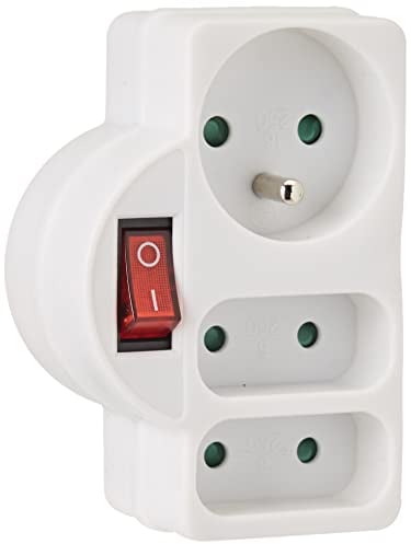 Electraline 531193 - Adattatore multipresa tripla con interruttore 3 prese (1 x 16 A, 2 x 6 A), colore: Bianco