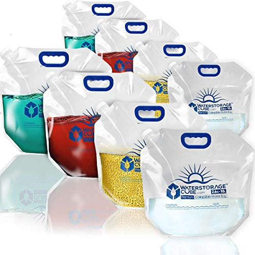WaterStorageCube Premium Collapsible Water Container Bag, BPA Free Food Grade Clear Plastic Storage Jug for Camping Hiking Backpack Emergency, No-Leak Freezable Foldable Water Bottle 2.6 Gallon 8-Pack