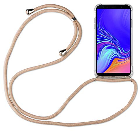 Hülle Kompatibel mit Samsung Galaxy A7 (2018) | Handykette Smartphone Halskette Hülle mit Band | Handyhülle mit Kordel zum Umhängen Kompatibel für Galaxy A7 (2018) | Beige/Braun