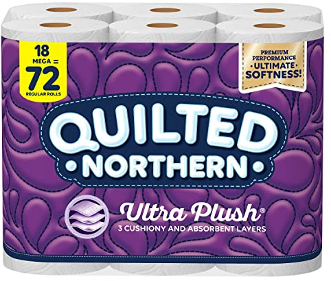Quilted Northern Ultra Plush® Toilet Paper, 18 Mega Rolls = 72 Regular Rolls, 3-Ply Bath Tissue