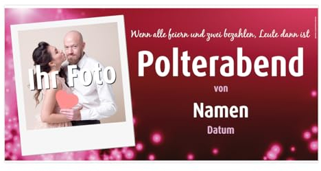 Herz & Heim® Hochzeitsdeko Party-Banner mit eigenem Foto und Namen 0,80 x 1,60 m (Polterabend)