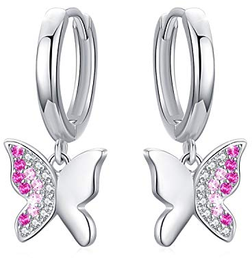 Schmetterling Creolen für Kinder und Damen - Silber, Durchmesser 14mm, Klappcreolen