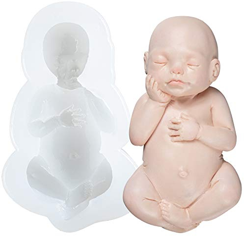 Grand moule en silicone en forme de bébé endormi pour décoration de gâteau de fête au chocolat, savon, cire, argile 9,1 x 5,1 cm