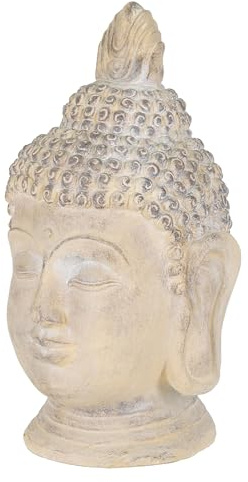 ECD Germany Buddha-figur 55 cm beige/grå, konstgjord sten polyharts, huvudstaty, skulptur, dekorativ figur, Feng Shui, trädgårdsfigur, asien, dekorationsobjekt