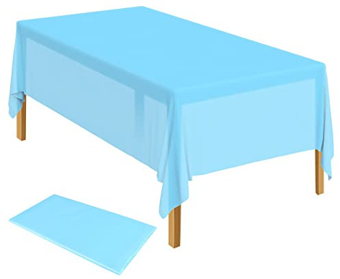 ELECLAND Blue Plastic Table Cover 137 x 274 cm Baby Blue Plastic Tablecloth Rectangle Table Covers for Indoor or Outdoor Baby Shower, Wedding, Birthday Party Decorations